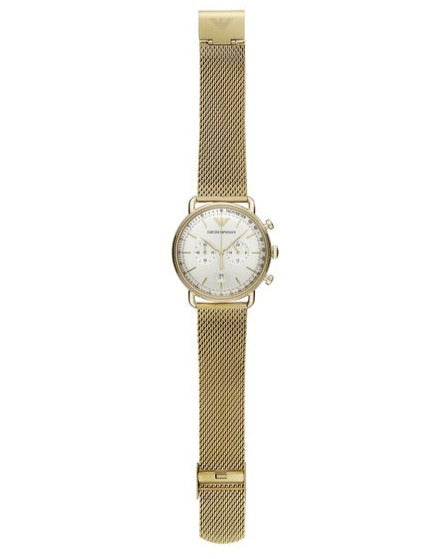 Emporio Armani Aviator Chronograph Quartz Beige Dial Gold Mesh Bracelet Watch For Men - AR11315 - Image 4